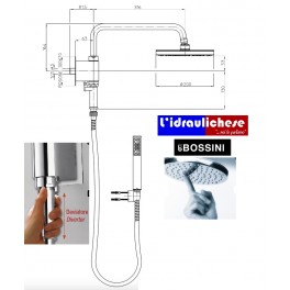 BOSSINI Braccio doccia girevole in ottone c/supporto deviatore/presa acqua incorporati 1/2” MM