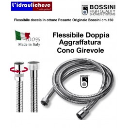 Flessibile BOSSINI IN ottone doppia aggraffatura 1/2” x 1/2” FF cm.150 cono girevole incorporato