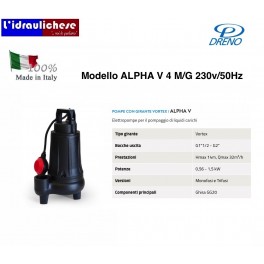 POMPA A IMMERSIONE DRENO ALPHA V 4 M/G 230V/50Hz