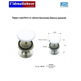 TAPPO COPRIFORO PER LAVABO Ø mm 50, in ottone verniciato bianco, tipo pesante