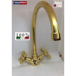 Gruppo Monoforo lavello GABOLI LUIGI con canna tubo orientabile Ø18 mm OTTONE LUCIDO non trattato