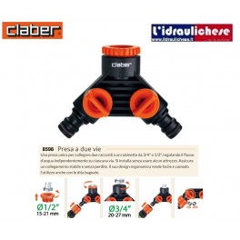 CLABER Presa Rubinetto 3/4" 2 Vie per Raccordo Tubo da Giardino Irrigazione con riduttore 3/4"- 1/2" - 8598