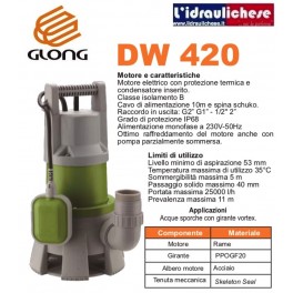 Elettropompa Sommergibile GLONG mod.DW 420 PER acque sporche 