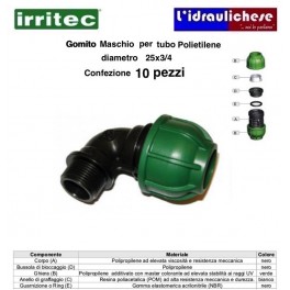 Gomito IRRITEC Maschio 25x3/4 Confezione 10 Pezzi