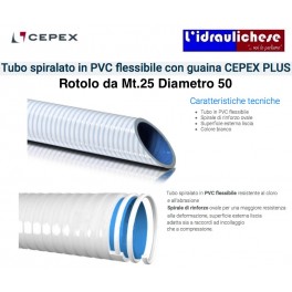 Tubo PVC flessibile Spiralato con guaina CEPEX PLUS Diametro 50 Rotolo da Mt.25