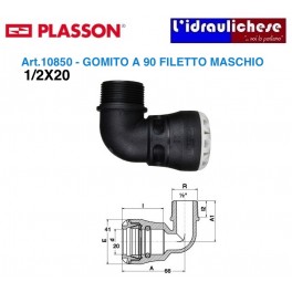 Raccordo Maschio Curvo a innesto Rapido PLASSON Serie UNO 1/2x20