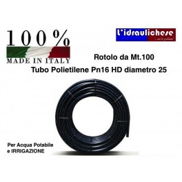 TUBO POLIETILENE Ø 25 PN 16 HD Mt.100 per acqua potabile o irrigazione  Made Italy