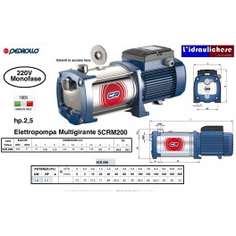 ELETTROPOMPA PEDROLLO MULTIGIRANTE FCRM200/5 220V MONOFASE