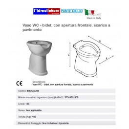 Vaso WC/BIDET PONTE GIULIO con apertura frontale e scarico a parete B40CGO06