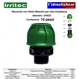 Raccordo con filetto maschio IRRITEC 3/4X25 Confezione 10 Pezzi