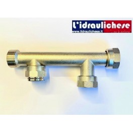 Raccordo in ottone Nichelato diametro 1"  TE DUE VIE MF per sistema di irrigazione a collettore componibile