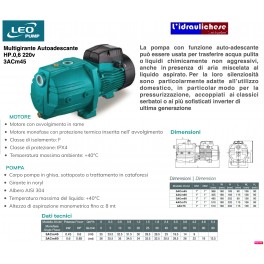 ELETTROPOMPA LEO PUMP MULTIGIRANTE AUTOADESCANTE 3ACm45 HP0,6 ELETTROPOMPA LEO PUMP MULTIGIRANTE AUTOADESCANTE 3ACm45 HP0,6