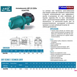 ELETTROPOMPA LEO PUMP AUTOADESCANTE AJm110L HP.1,5 ELETTROPOMPA LEO PUMP AUTOADESCANTE AJm110L HP.1,5